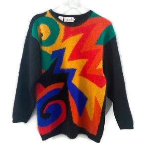 Vintage Rafaelle Petities Geo Print Bright Lambswool/Angora Blend Sweater SP